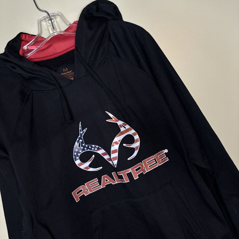 Real Tree Hoodie Men's XL Kangaroo Pocket Pullover American Flag Outdoors Hunt - Picture 1 of 7